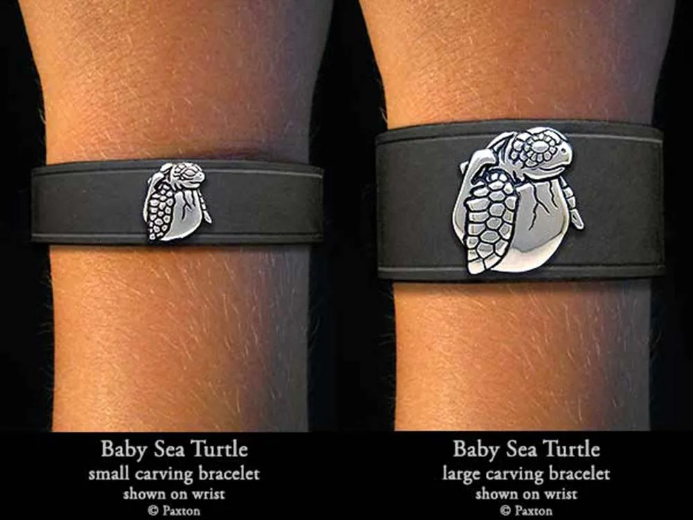 Baby Sea Turtle Bracelet Sterling Silver on Genuine Leather