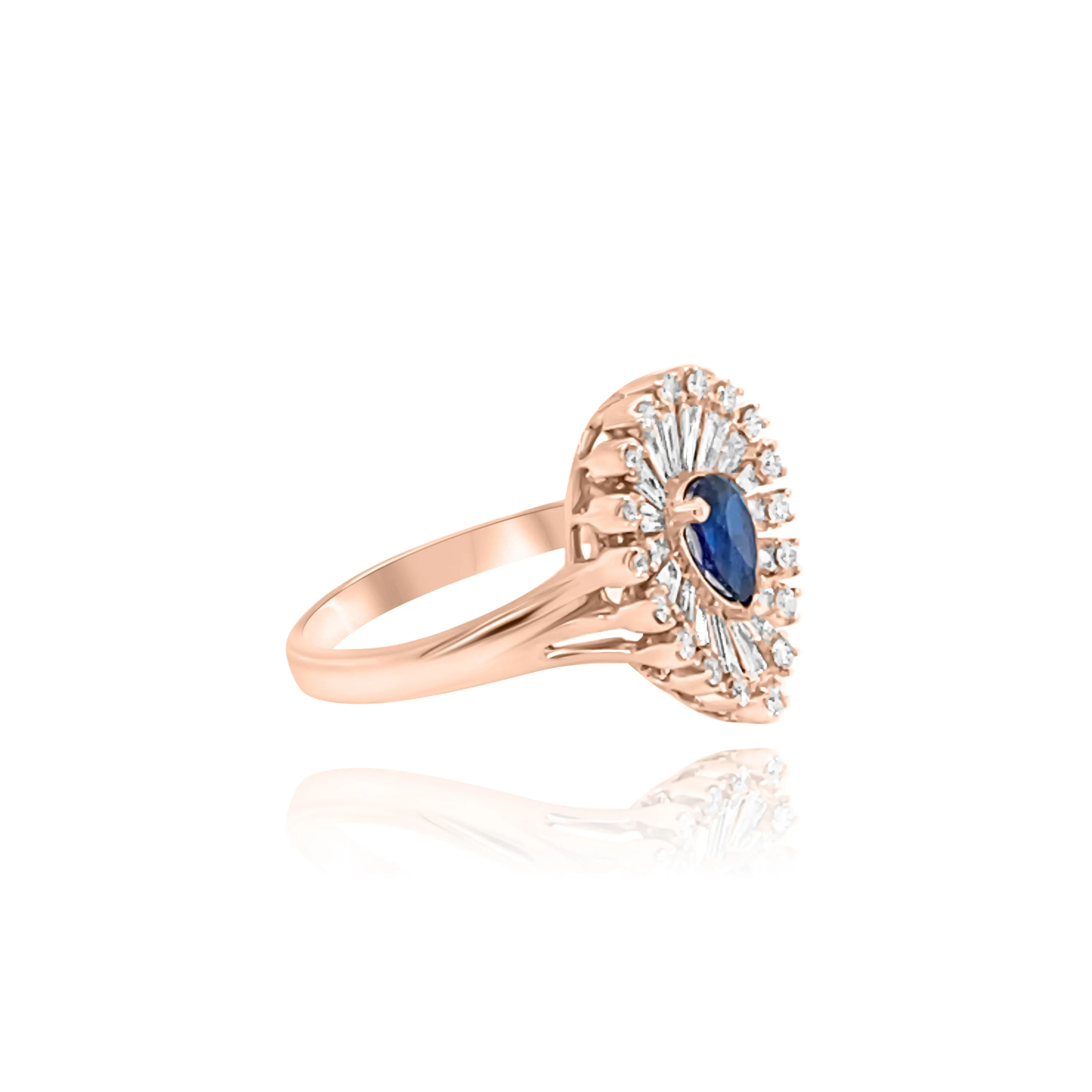 Baguette cut & Brilliant cut Diamonds with Pear Shaped Sapphire "seychelles" Ring