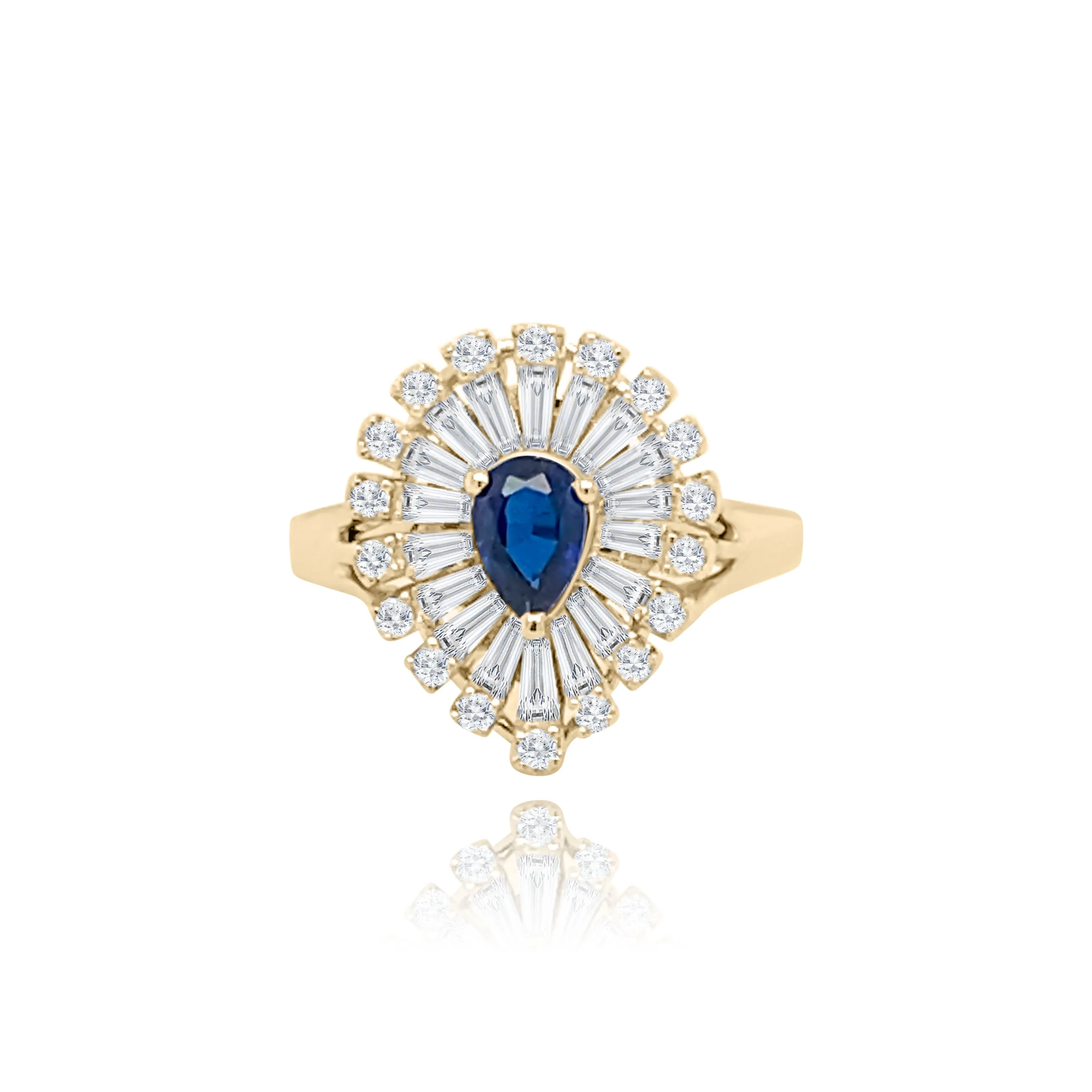 Baguette cut & Brilliant cut Diamonds with Pear Shaped Sapphire "seychelles" Ring