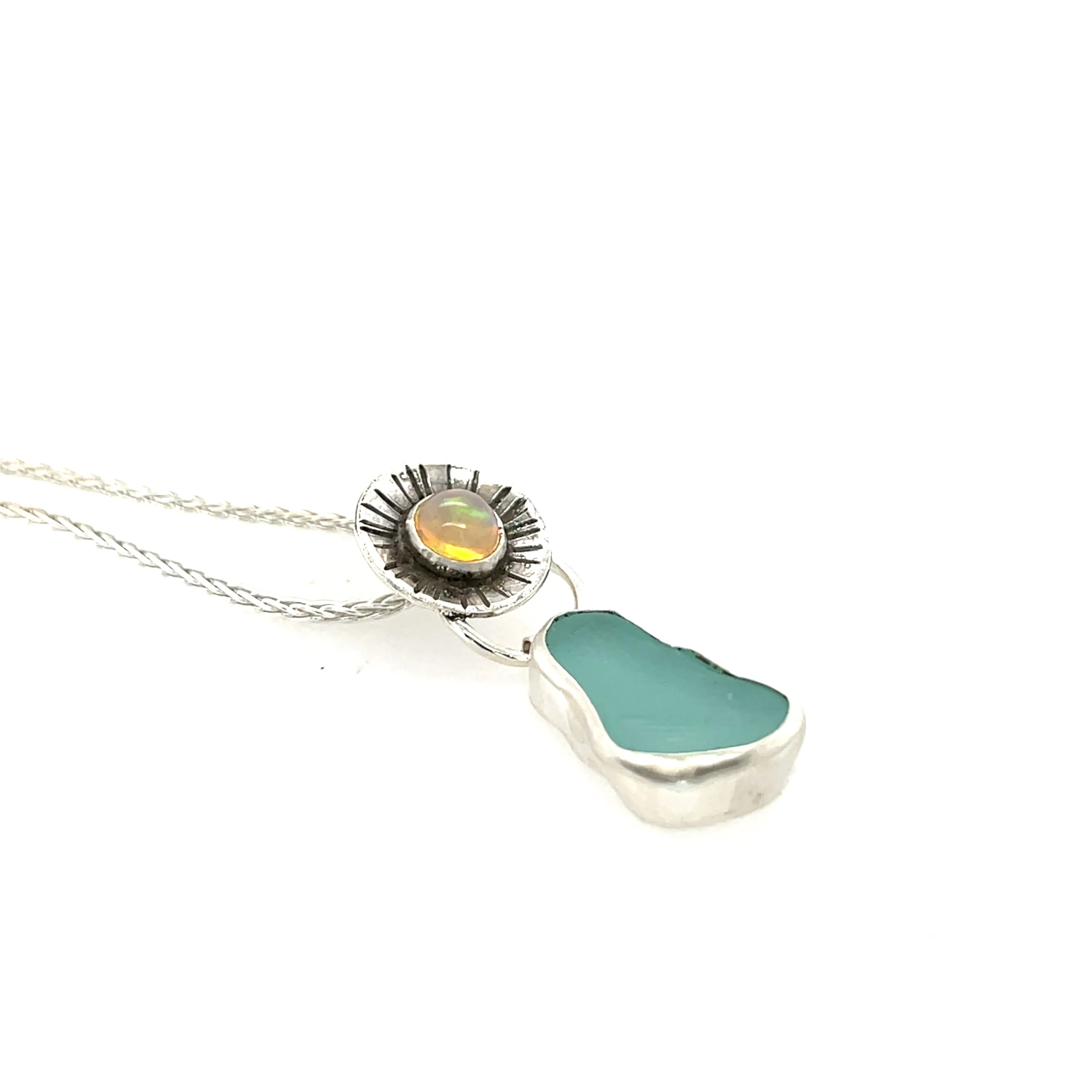 Beach Glass and Opal Necklace
