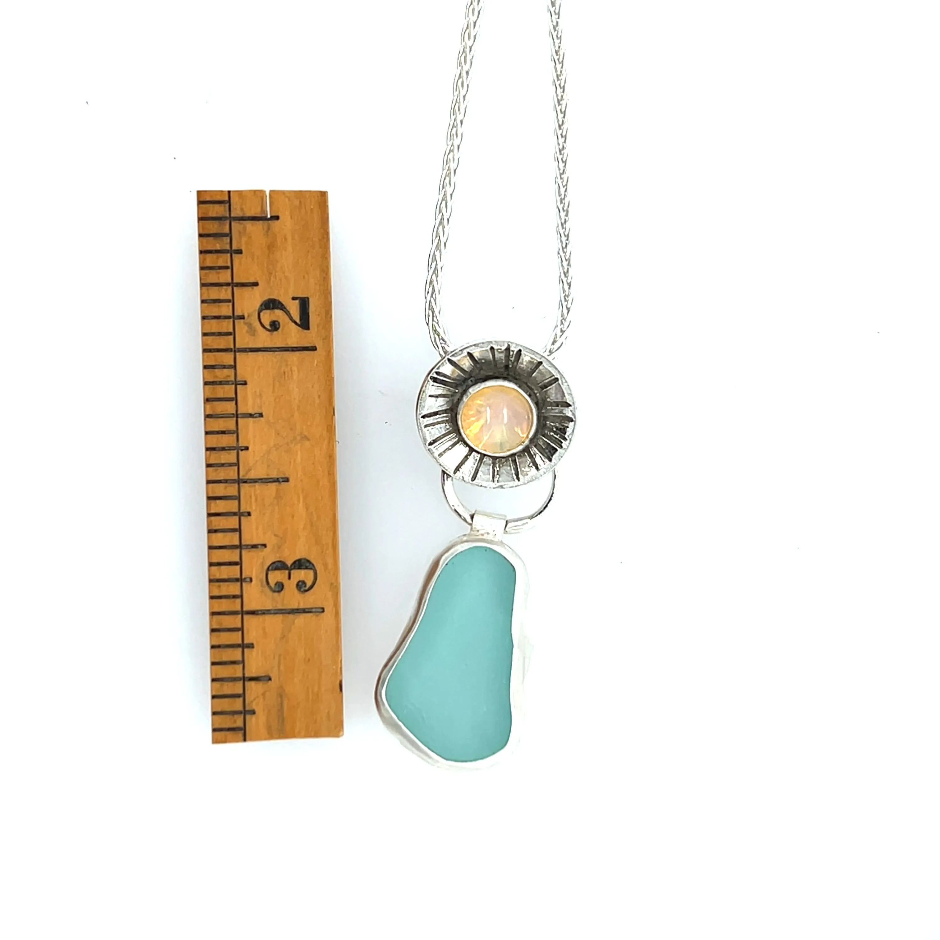 Beach Glass and Opal Necklace