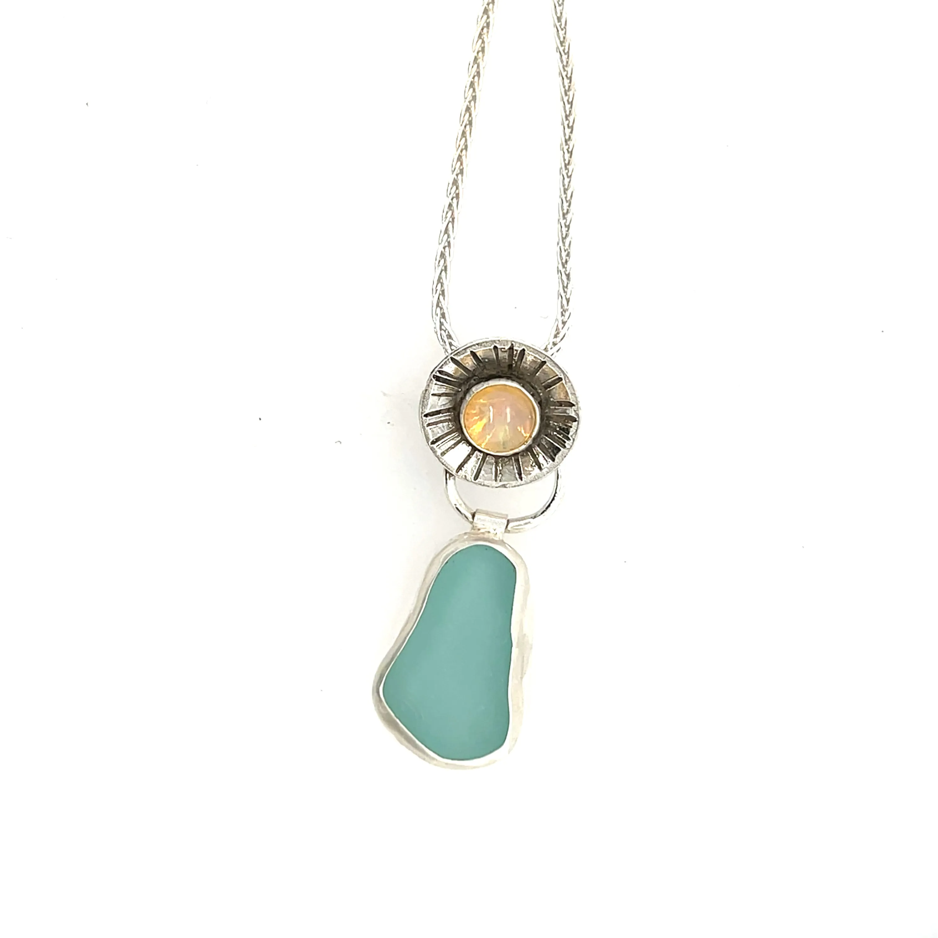 Beach Glass and Opal Necklace