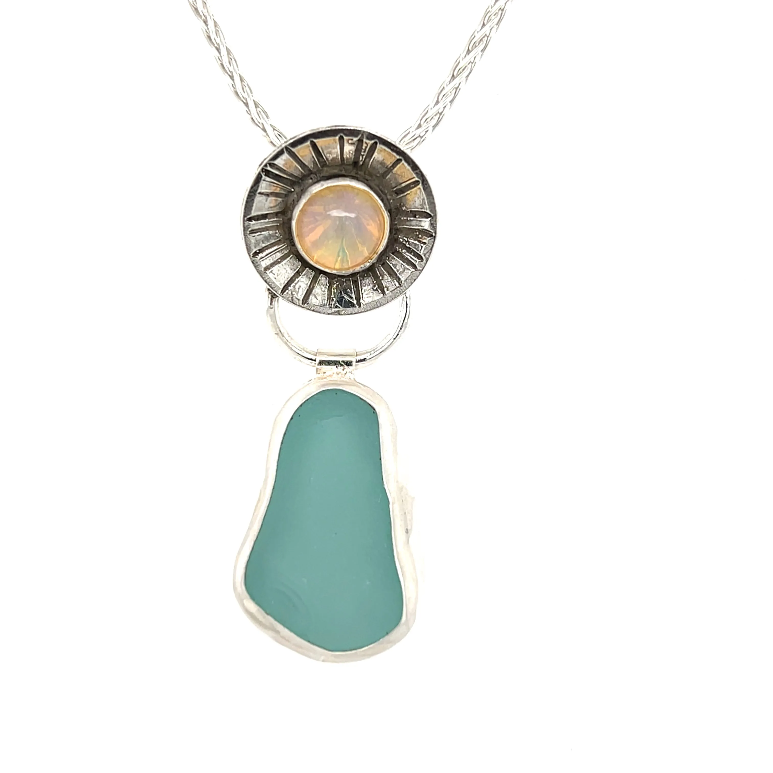 Beach Glass and Opal Necklace
