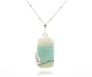 Beach Opal Petrified Wood Leaf Necklace