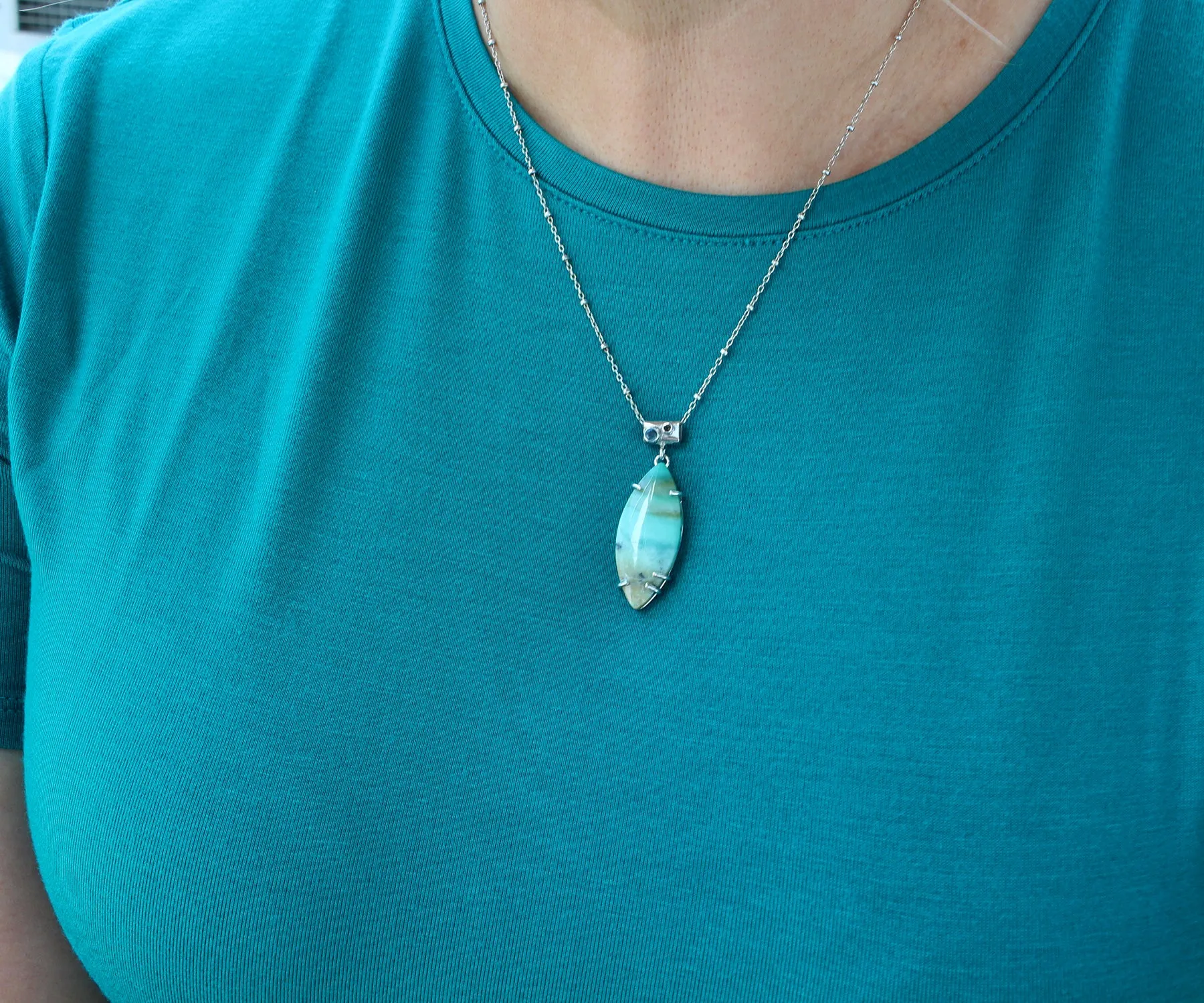 Beach Opal Petrified Wood Marquise Topaz Necklace