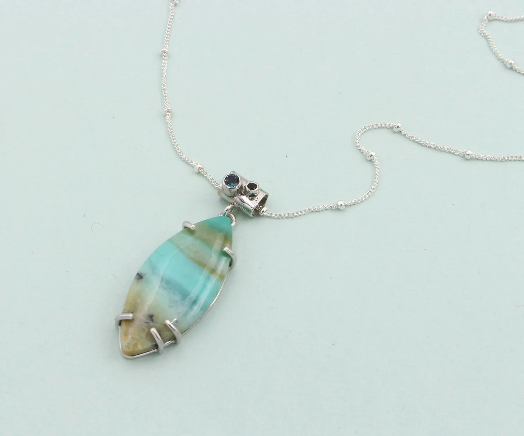 Beach Opal Petrified Wood Marquise Topaz Necklace