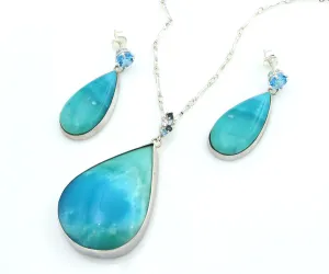 Beach Opal Petrified Wood Teardrop Jewelry Set
