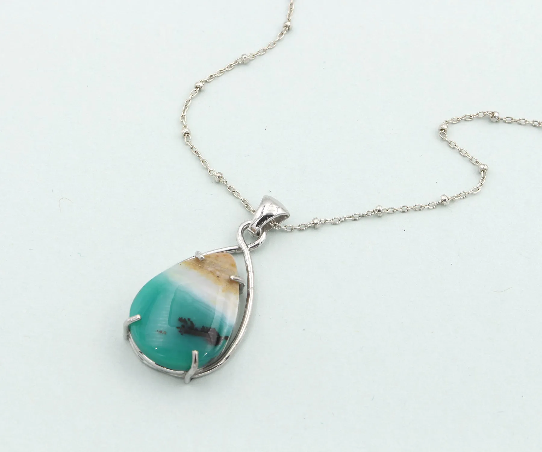 Beach Opal Petrified Wood Twist Teardrop Necklace