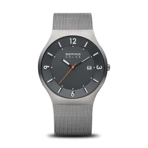 Bering Solar Stainless Steel Mesh Watch with Grey Dial