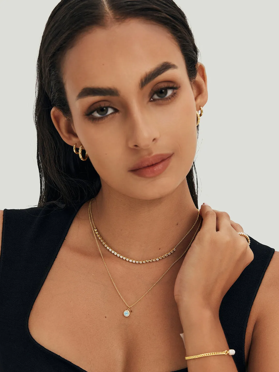 Bezel Crystal Half Tennis Necklace