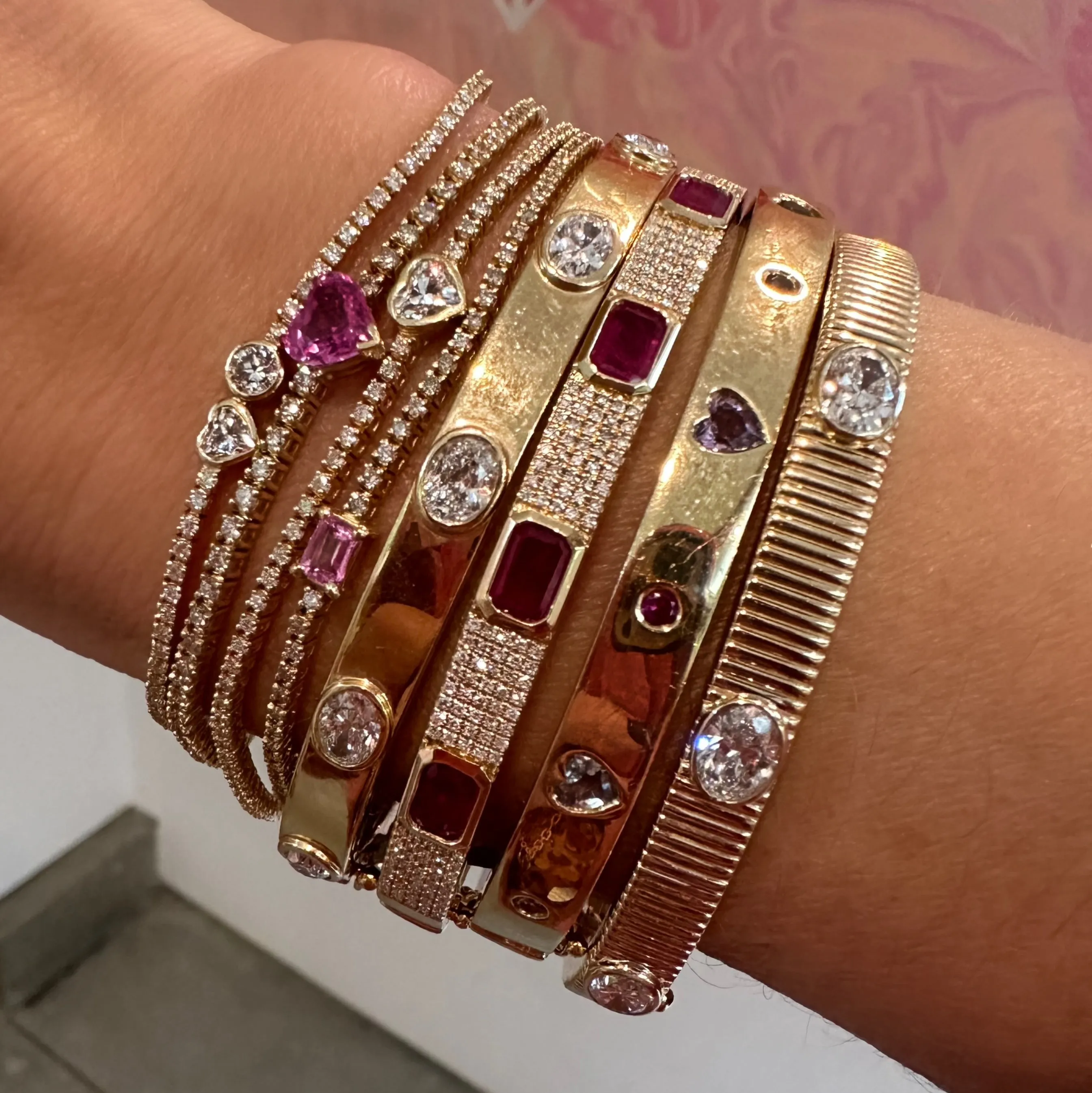 Bezel Set Diamond Heart Tennis Bracelet