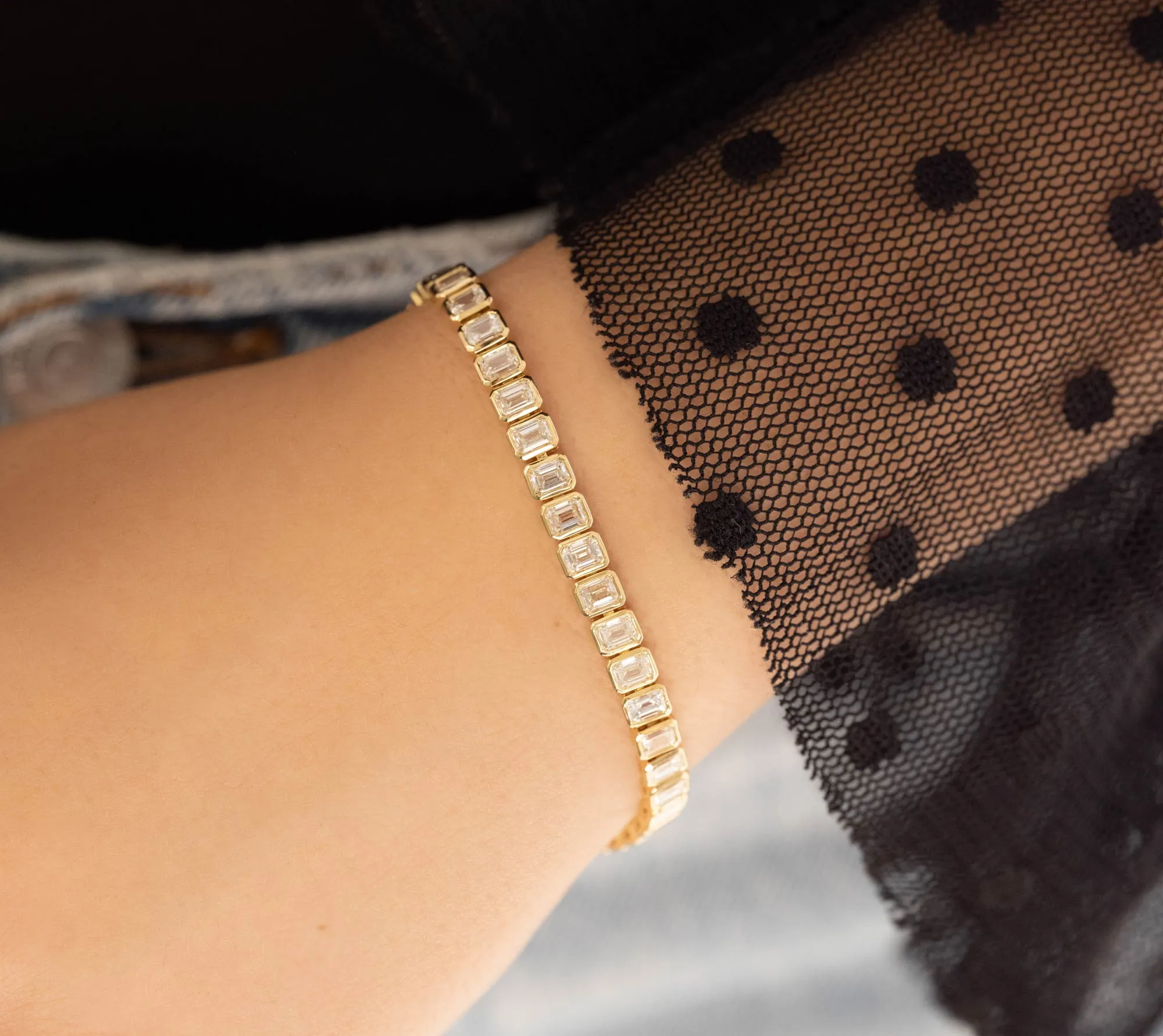 Bezel Set Emerald Diamond Tennis Bracelet