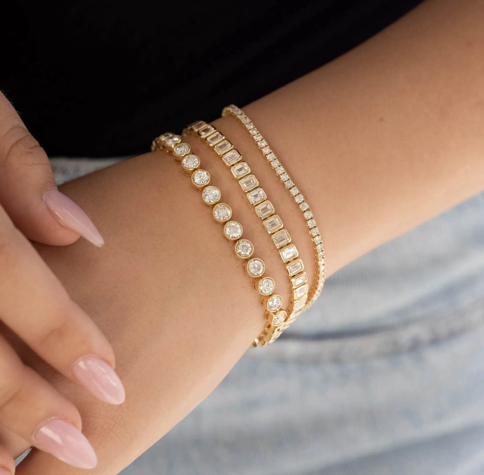 Bezel Set Emerald Diamond Tennis Bracelet