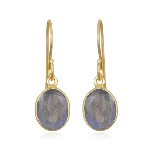 Bezeled Oval Gemdrop Earrings - Labradorite