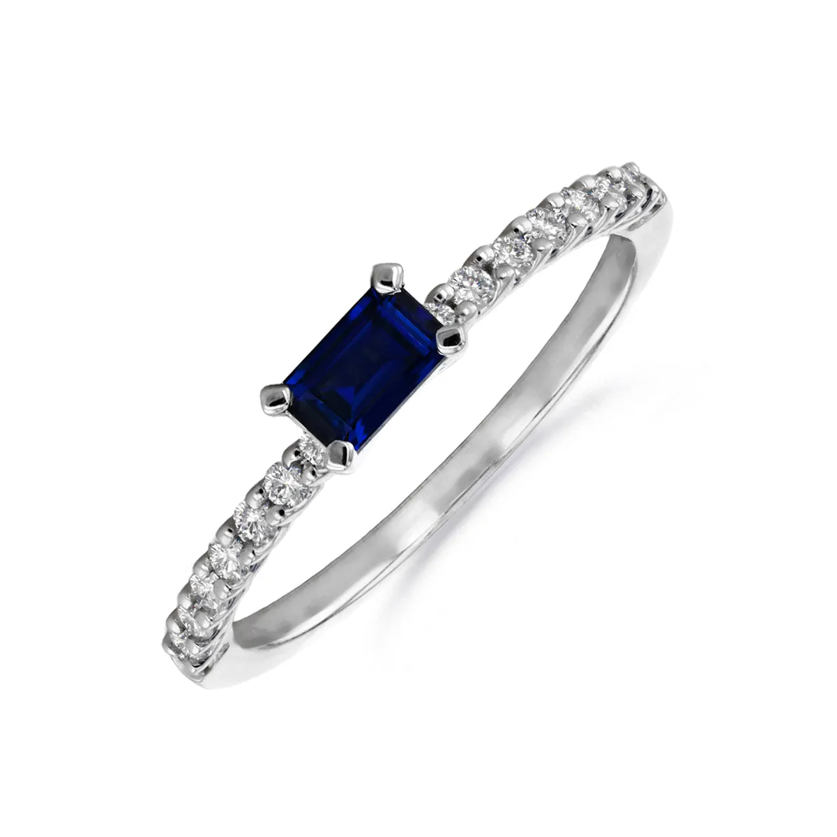 Bijou Collection 0.40ct Emerald-Cut Sapphire and Diamond Ring | 9K White Gold