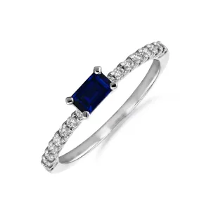 Bijou Collection 0.40ct Emerald-Cut Sapphire and Diamond Ring | 9K White Gold