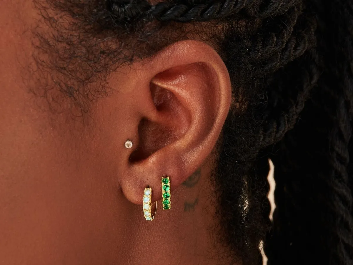 Birthstone Opal Huggies - October