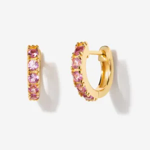 Birthstone Pink Tourmaline Huggies - October