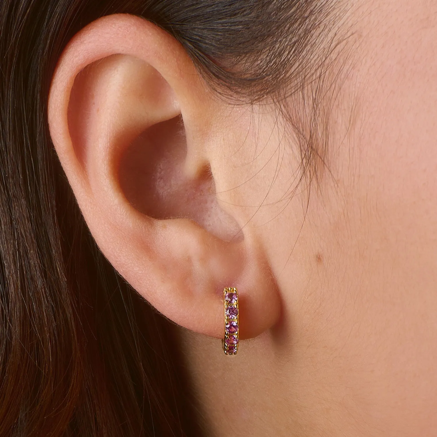 Birthstone Pink Tourmaline Huggies - October