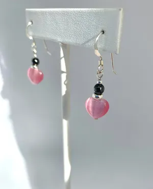 Black and Pink Heart Earrings