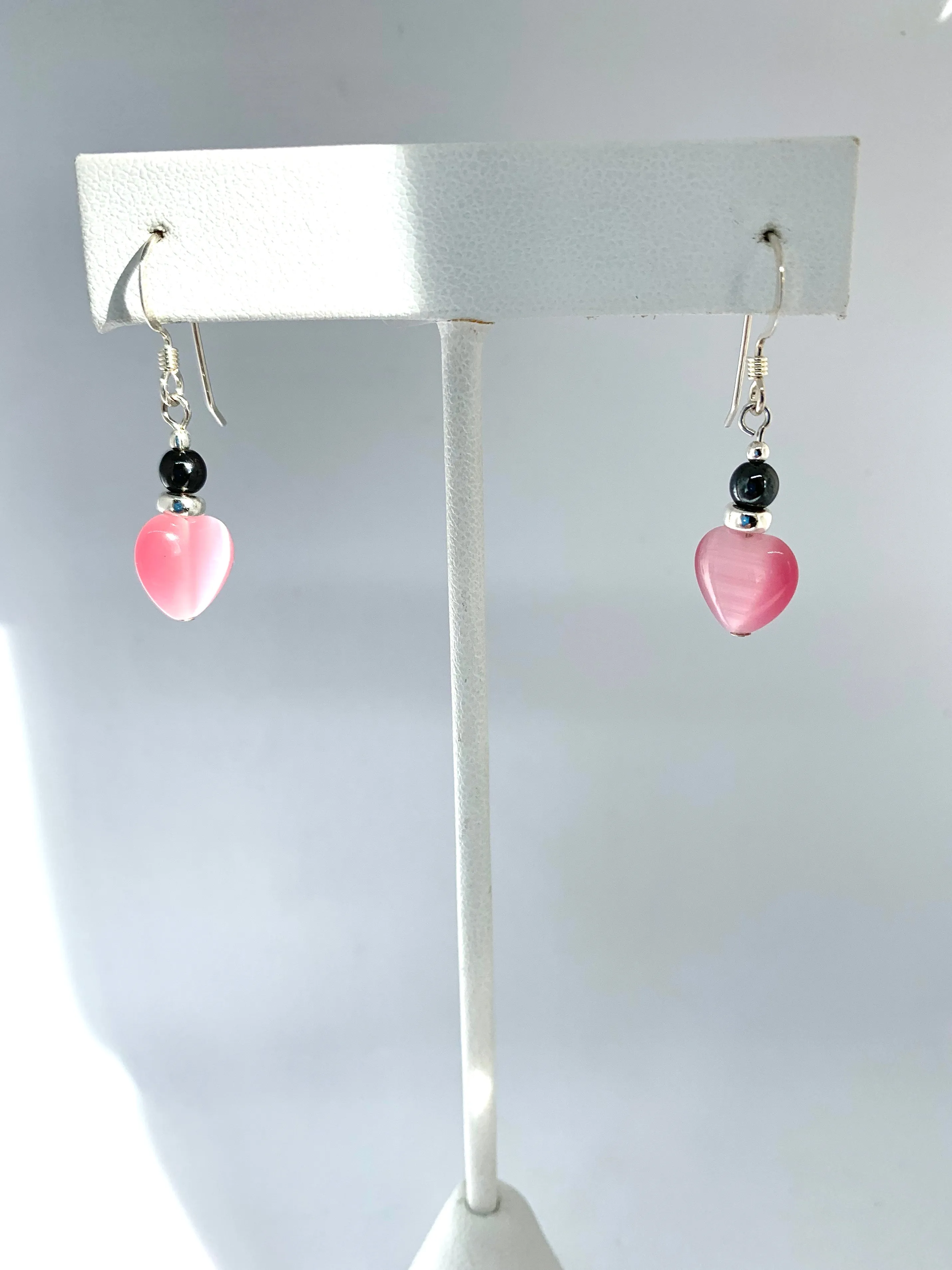 Black and Pink Heart Earrings