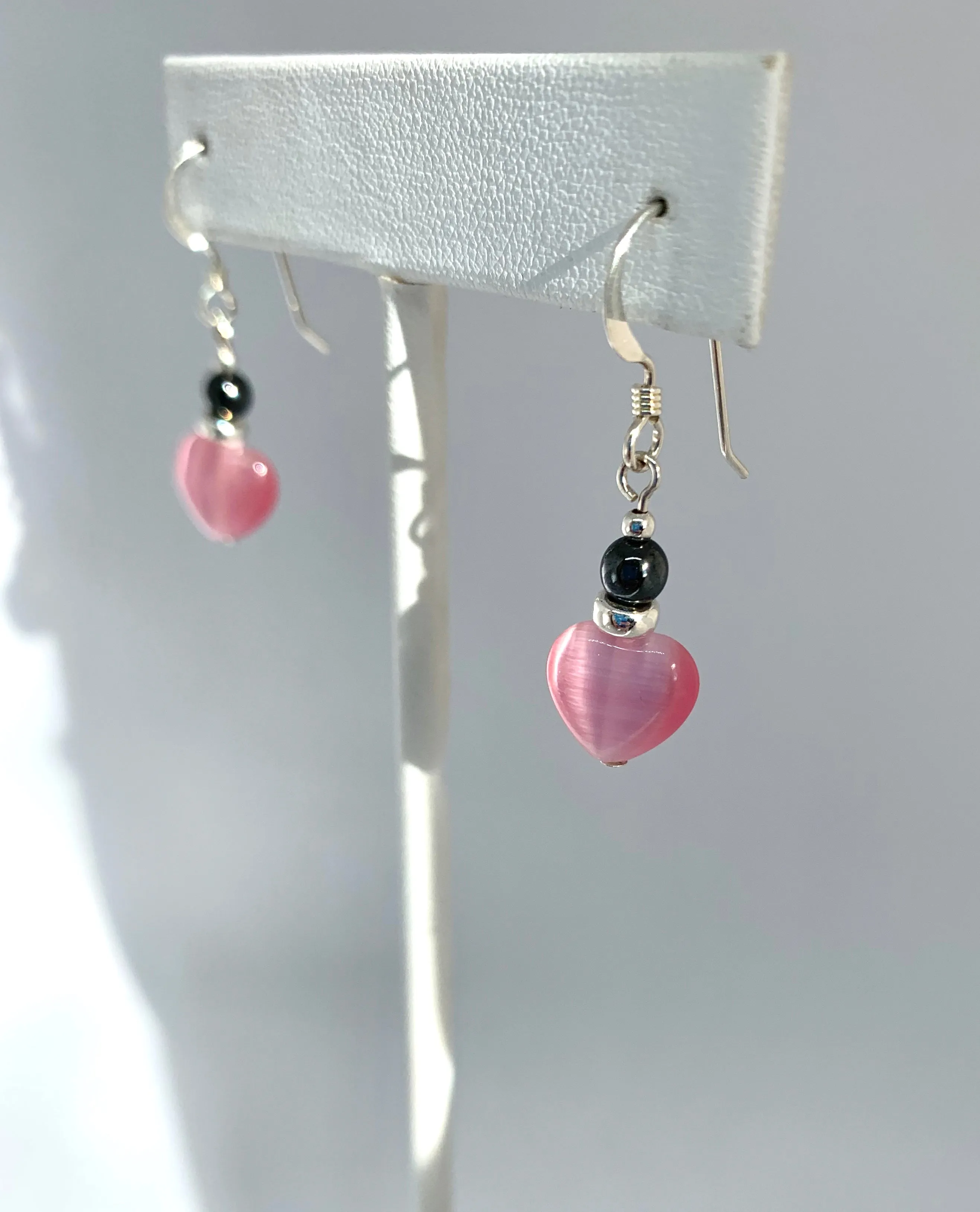 Black and Pink Heart Earrings
