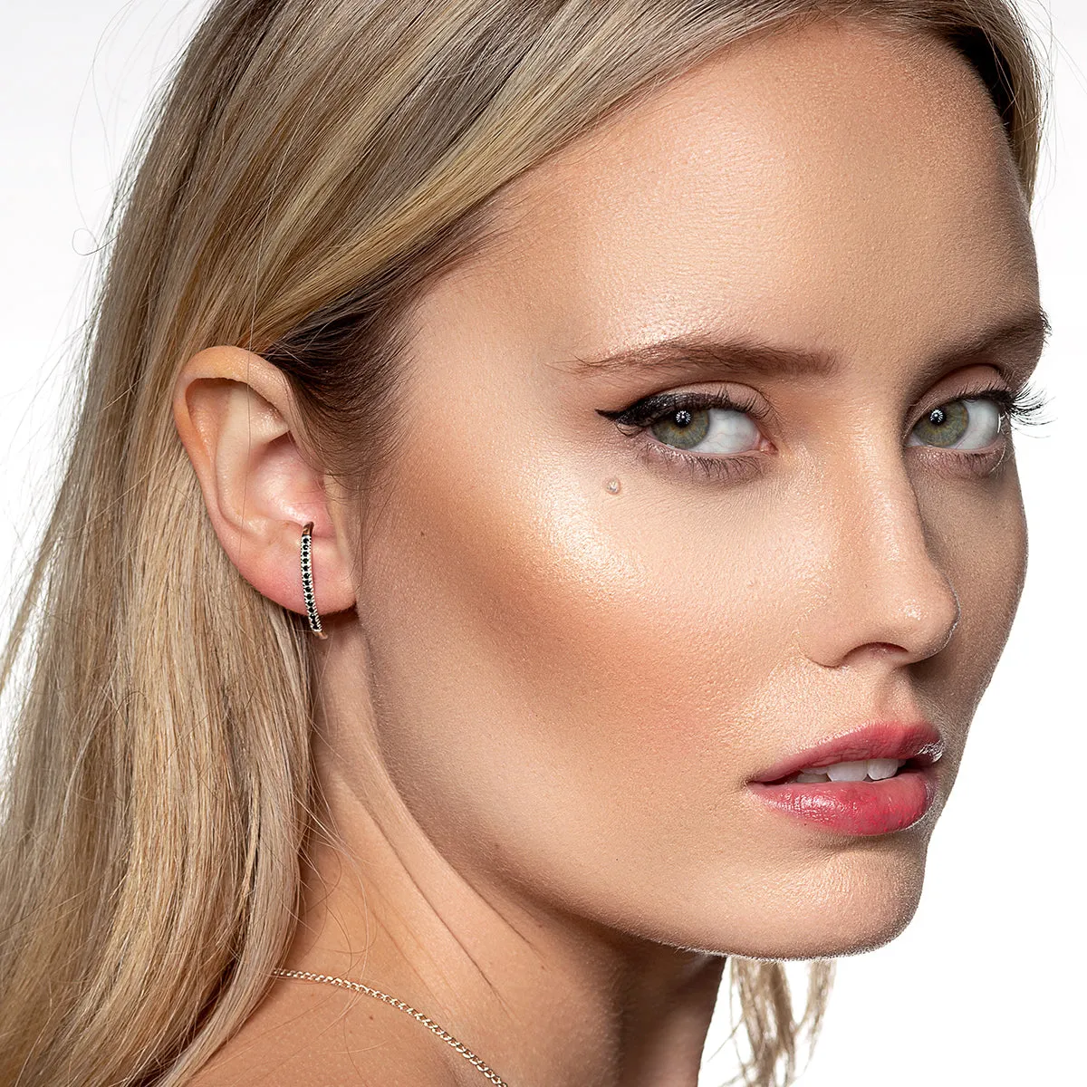 Black Baguette Suspension Hoops, Gold or Silver