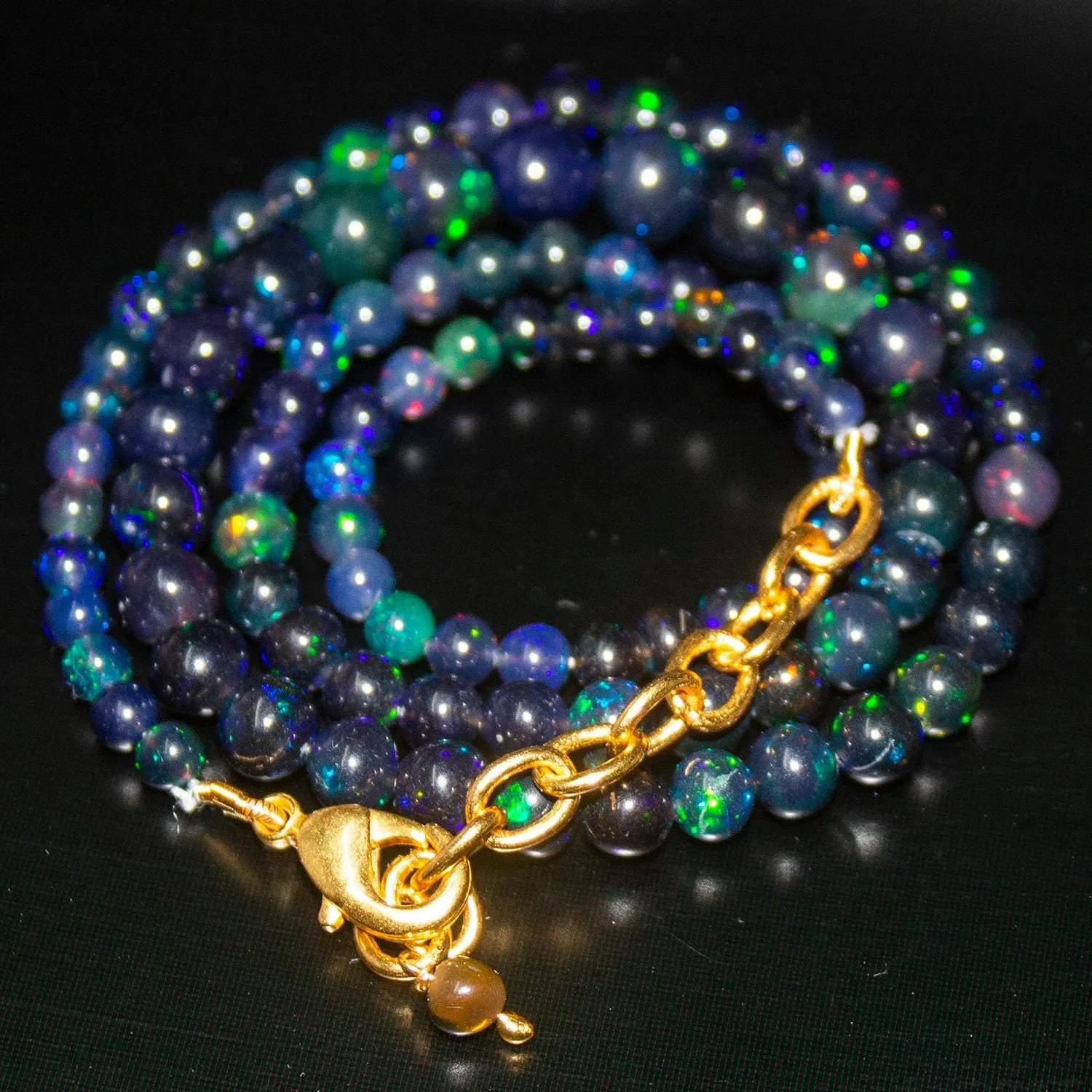 Black Neutral Opal Ball Round Gold Filled Gemstone Beads Necklace 18" 3mm 7mm