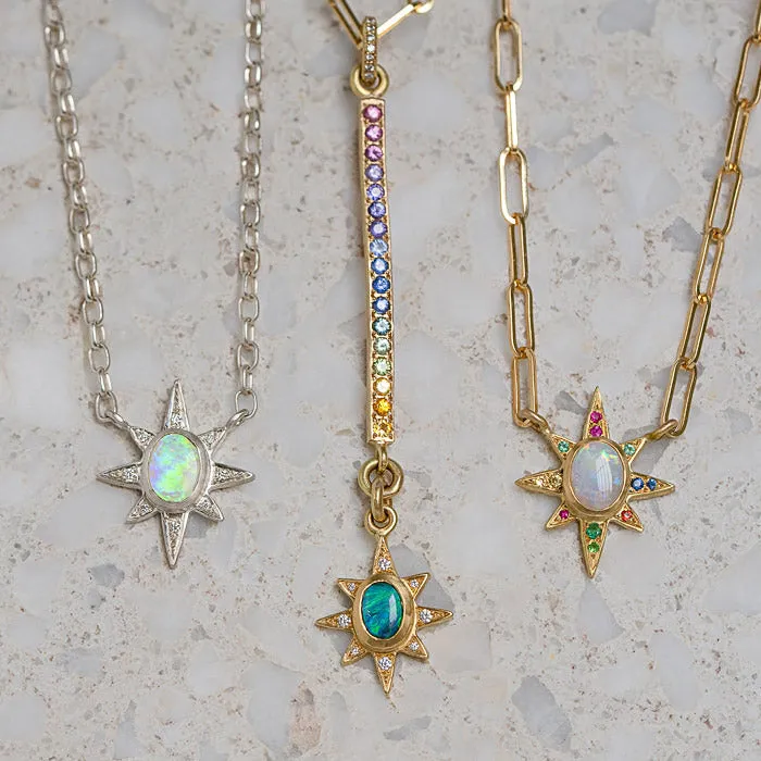 Black Opal Wand Necklace in 18ct Yellow Gold (In Stock)
