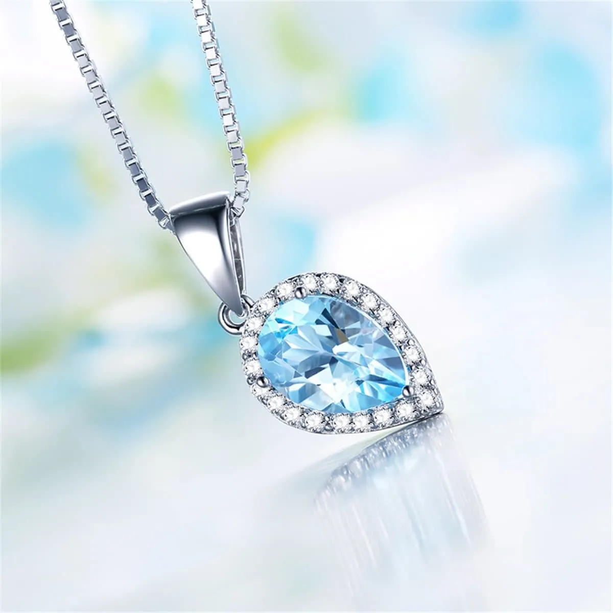 Blue Crystal & Silver-Plated Inverted Drop Pendant Necklace