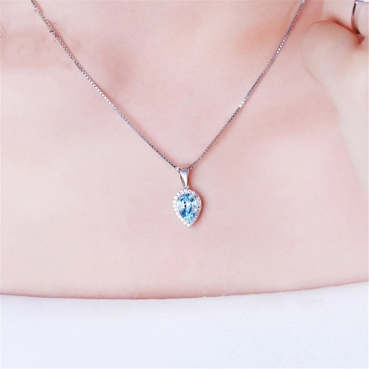Blue Crystal & Silver-Plated Inverted Drop Pendant Necklace