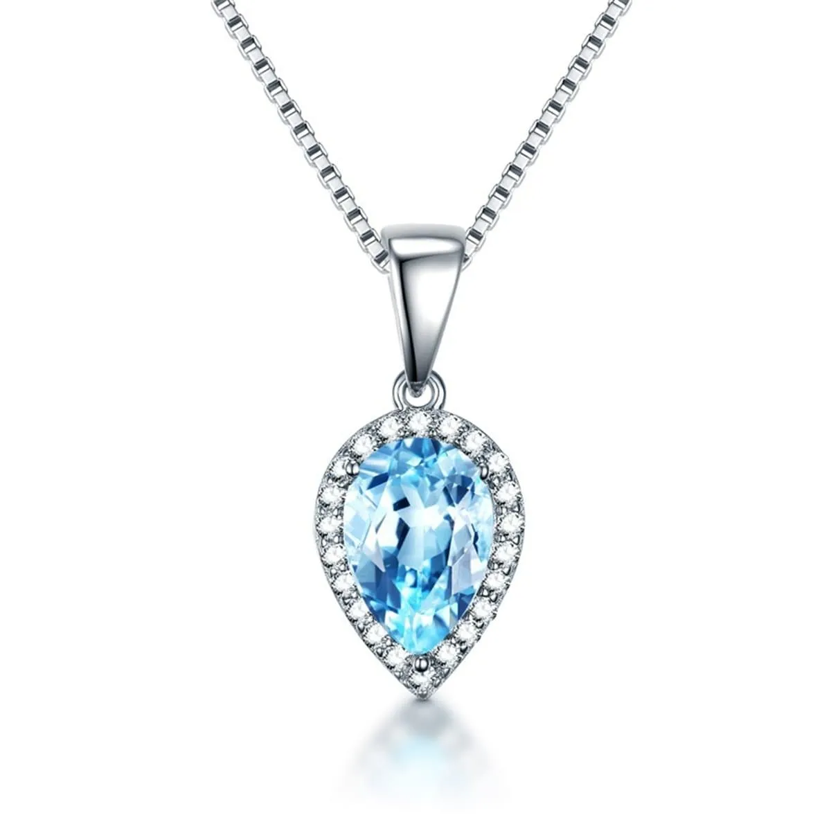 Blue Crystal & Silver-Plated Inverted Drop Pendant Necklace