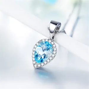 Blue Crystal & Silver-Plated Inverted Drop Pendant Necklace