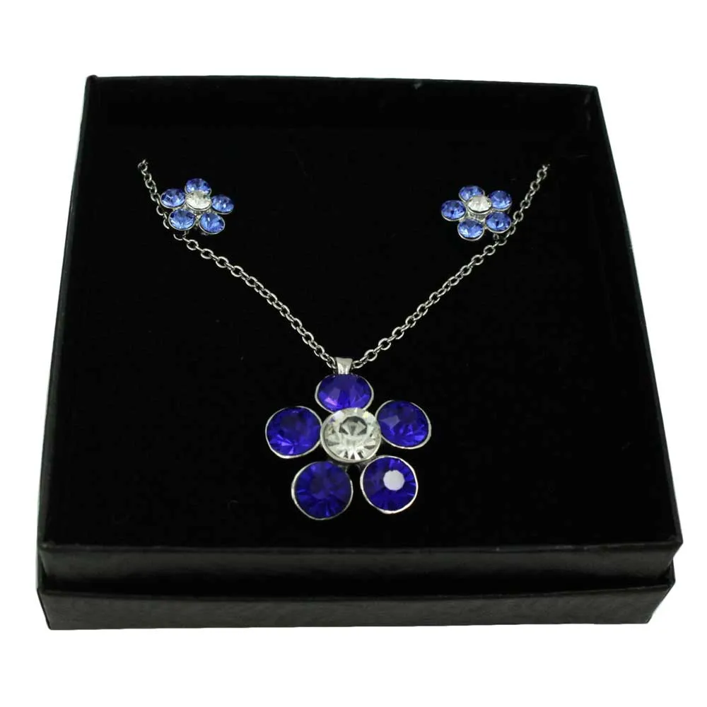Blue Flower Power Crystal Daisy Necklace and Earring Set - PT519BLBS
