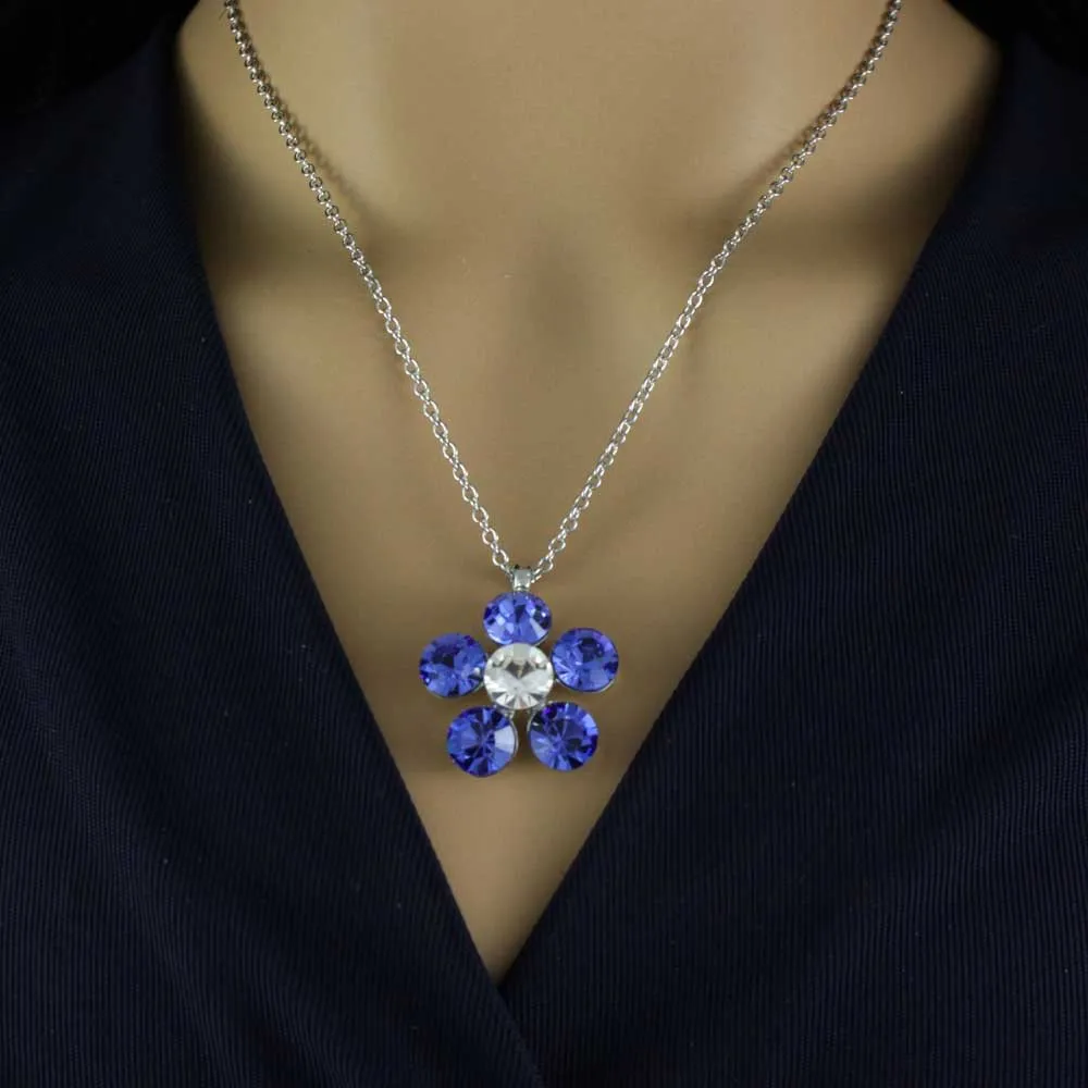 Blue Flower Power Crystal Daisy Necklace and Earring Set - PT519BLBS