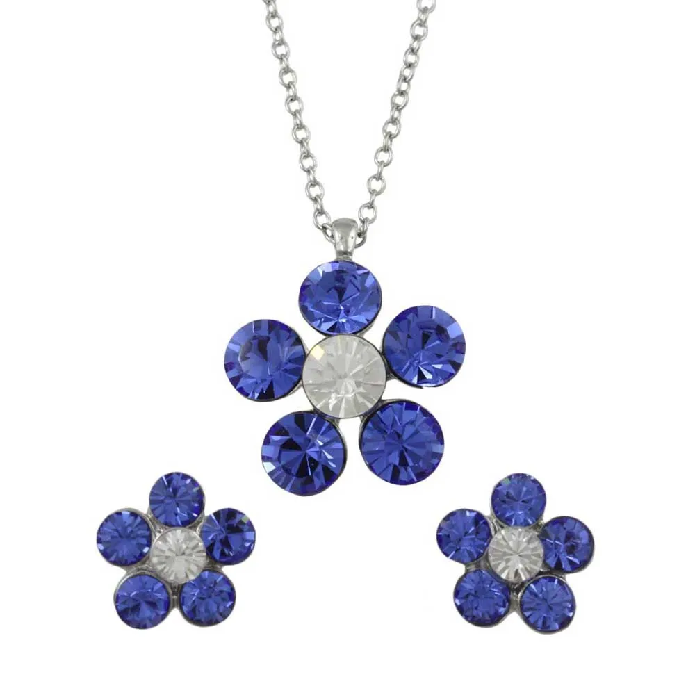 Blue Flower Power Crystal Daisy Necklace and Earring Set - PT519BLBS