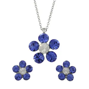Blue Flower Power Crystal Daisy Necklace and Earring Set - PT519BLBS