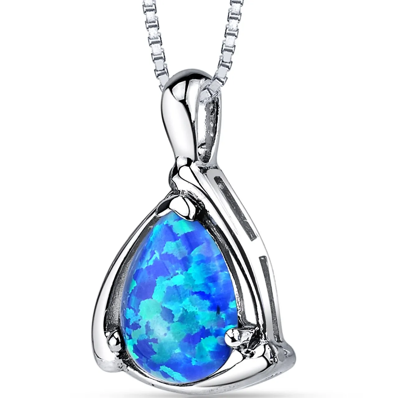 Blue Opal Equerre Pendant Necklace Sterling Silver 1.00 Carats