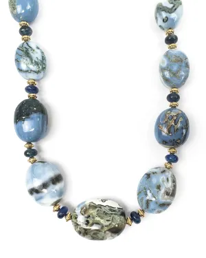 Blue Owyhee Opal Nugget & Kyanite Strand Necklace