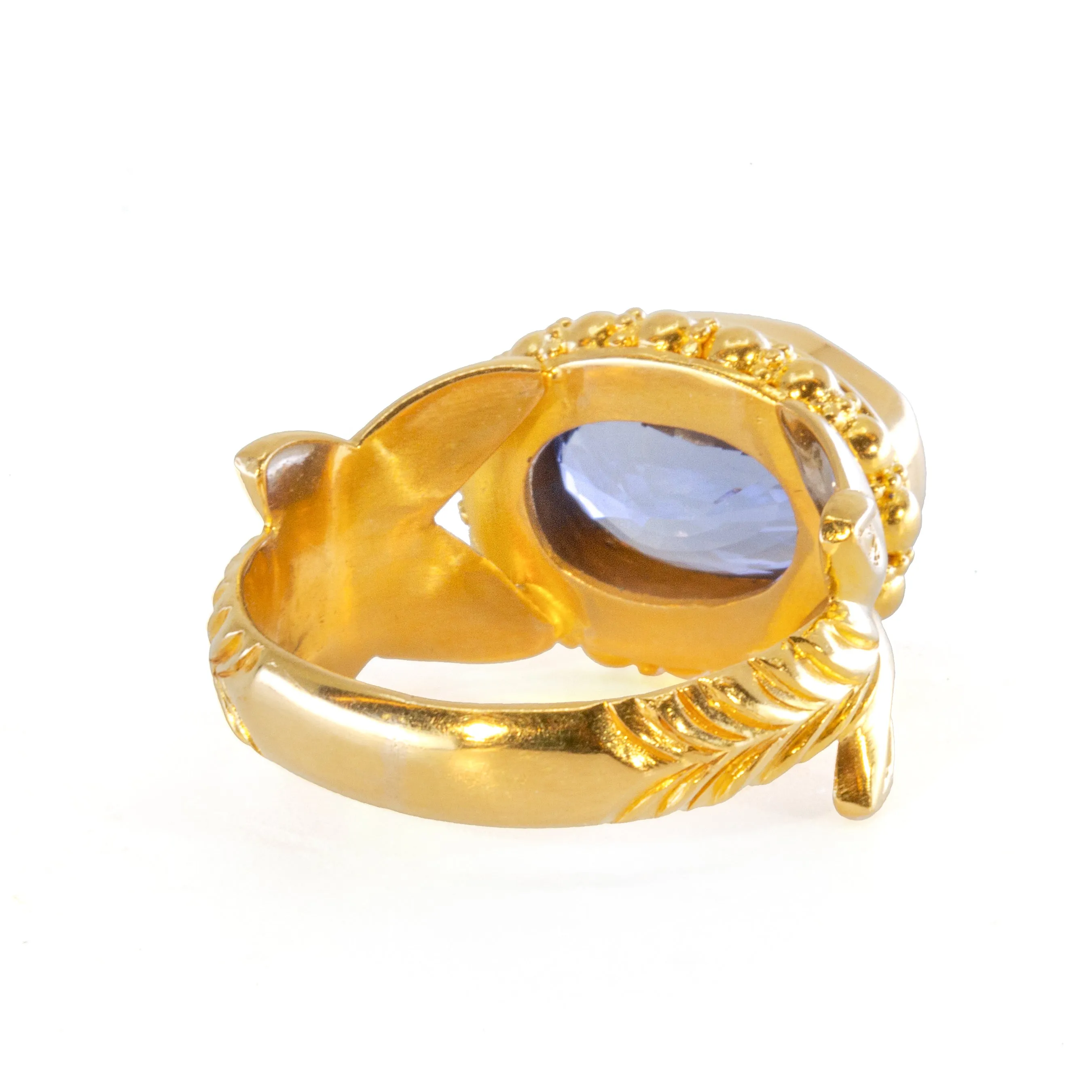Blue Sapphire 5.76 Carat Faceted 22k Handcrafted Gemstone Ring