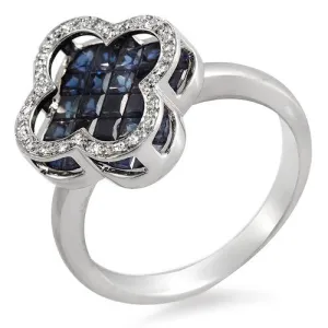 Blue Sapphire & Diamond Accented Ring, 14k White Gold