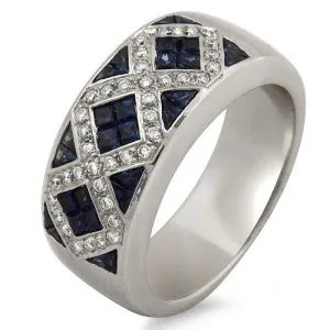 Blue Sapphire & Diamond Ring, 18k White Gold