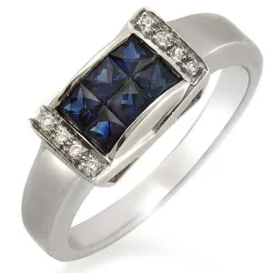 Blue Sapphire & Diamond Ring, 18k White Gold