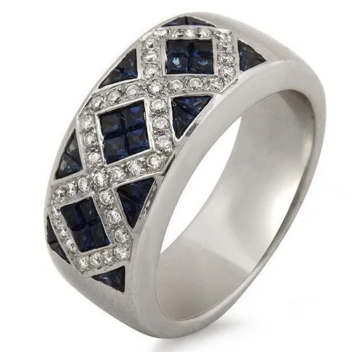 Blue Sapphire & Diamond Ring, 18k White Gold