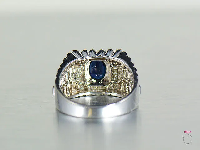 Blue Sapphire Diamond 14K White Gold Men Ring Band
