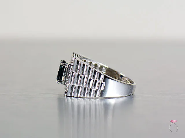 Blue Sapphire Diamond 14K White Gold Men Ring Band