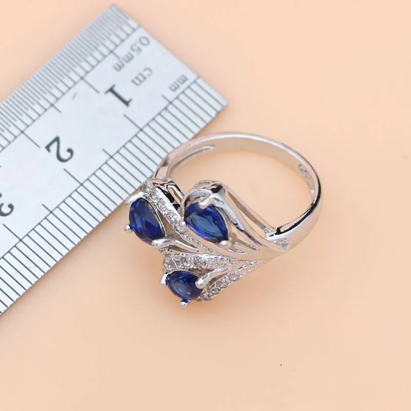 Blue Sapphire Leaves Jewelry Set for Women Wedding Jewelry