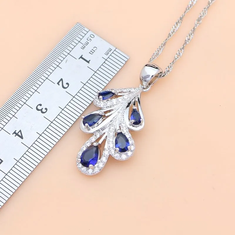 Blue Sapphire Leaves Jewelry Set for Women Wedding Jewelry