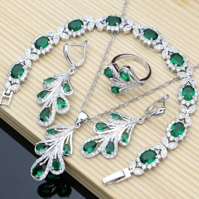 Blue Sapphire Leaves Jewelry Set for Women Wedding Jewelry