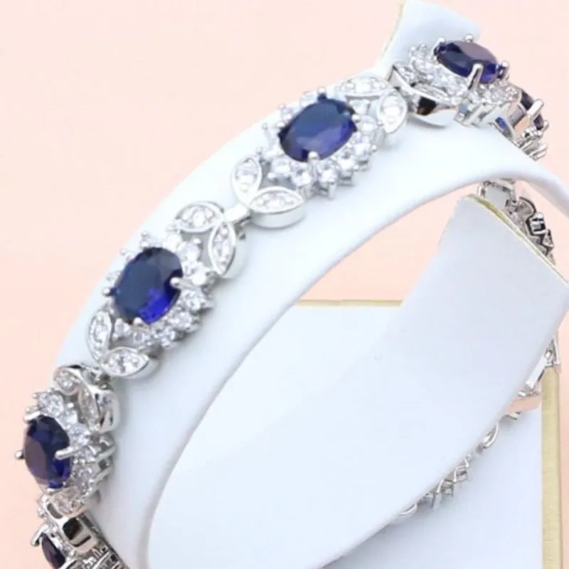 Blue Sapphire Leaves Jewelry Set for Women Wedding Jewelry